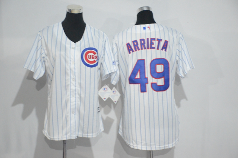 Womens 2017 MLB Chicago Cubs #49 Arrieta White Jerseys->women mlb jersey->Women Jersey